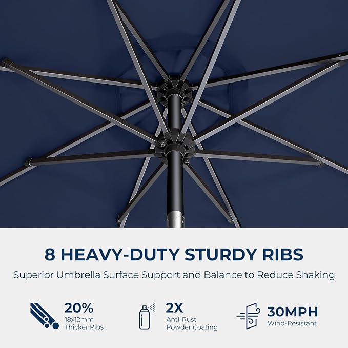 HOMSHADE Outdoor Patio Umbrella - Market Table Pool Deck Umbrella with Push Button Tilt, Crank, UPF50+ UV Protection and Sturdy Ribs, 3-Year Fade Resistance, 220GSM Solution-Dyed Fabric (No base)