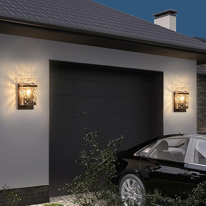 Brown Outdoor Wall Sconce, Waterproof Exterior Light Fixture, Porch Wall Mount Lighting with E26 Sockets & Glass Shades, for Garage,Doorway,Patio,Front Doo