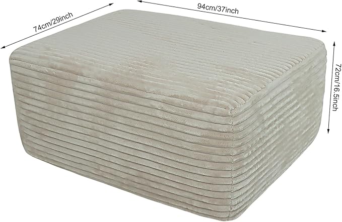 EVLIQUIL Large Ottoman Foot Rest 37" Beige, Sofa Couch Ottomon with Soft Long-Pile Fabric, High Resilience Foam & Spring Support, Ottoman for Living Room Extra Seating