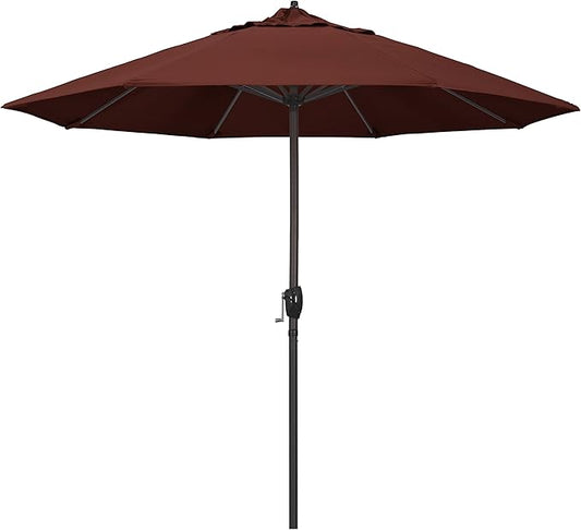 California Umbrella 12-Year Protection 9-Ft Outdoor Patio Umbrella, Sunbrella Fade-Resistant Acrylic Fabric, Auto Tilt and Crank, Heavy-Duty Aluminum Frame/Reinforced Ribs, Bronze Pole, Henna