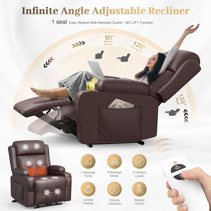 Recliner Sofa, 3 Seater Massage Reclining Loveseat Sofa Sets, 1 Lovseat Reccliner, 2 Single Power Recliner Chairs Heat & Massage, Heavy Weight Capacity, RV Clearance Couch with Console, USB, Type C