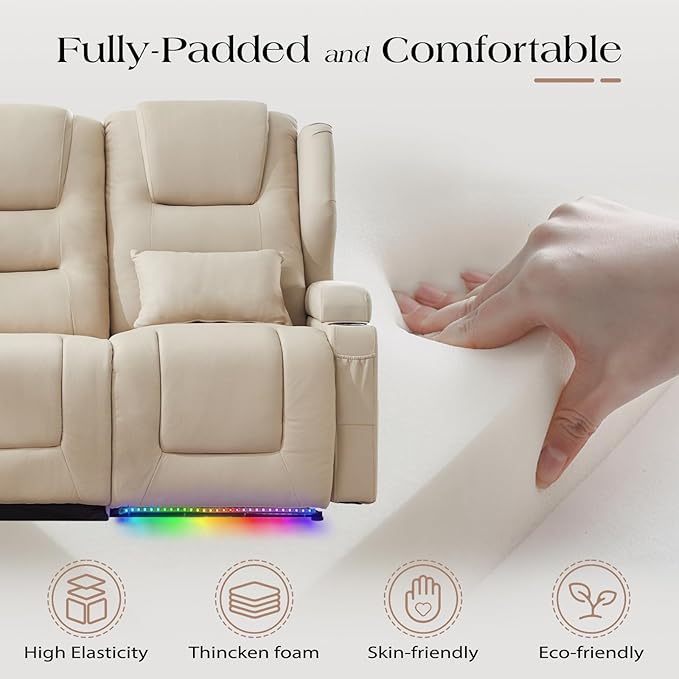 Oprisen 3-Seater Power Recliner Sofa Couch Flip Middle Backrest Reclining Sofa Chair for Living Room with Charging Station/Cup Holders/LED Ambient Light