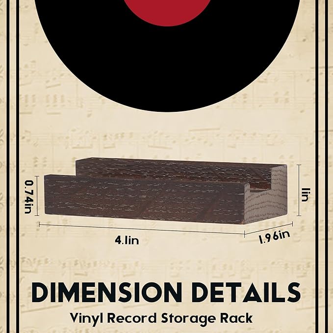 Wood Vinyl Record Shelf Wall Mount, Small Wall Record Holder Display Shelf, Vinyl Record Shelves Record Album Display Holder for LP, CD, Book Art Storage Vintage Home Decor (12, Dark Walnut)