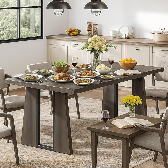 YITAHOME 70.86 Inch Dining Table for 6-8 People, Wooden Farmhouse Rectangular Kitchen Table, Modern Dining Room Dinner Table for Home Kitchen Apartment Restaurant, Rustic Grey