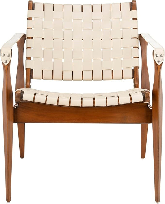 Safavieh Couture Collection Dilan White and Light Brown Leather Safari Chair