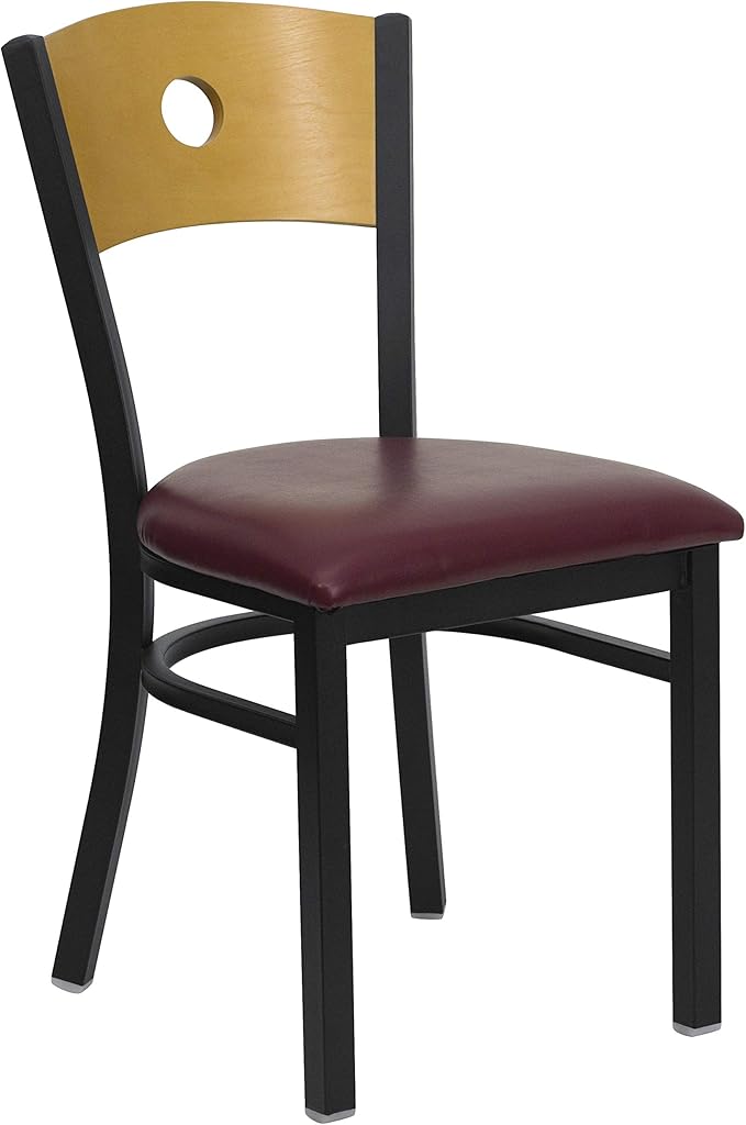 Flash Furniture 2 Pk. HERCULES Series Black Circle Back Metal Restaurant Chair - Natural Wood Back, Burgundy Vinyl Seat