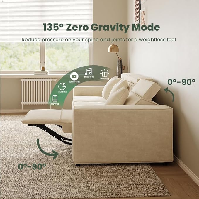 53" Power Reclining Chair, Modern Recliner Sofa for Living Room or Bedroom, Performance Fabric Seats with Pillows, Mid Century Modern Chair, Pet Friendly, Beige