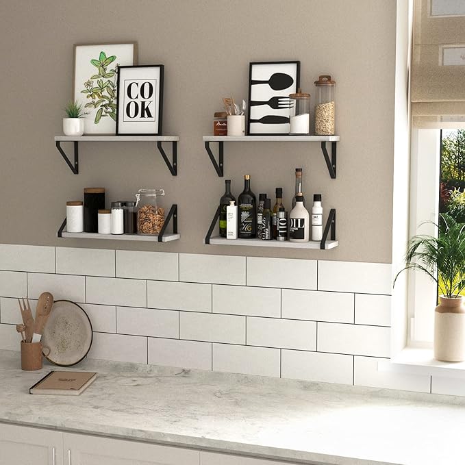 Wallniture Ponza 17'' x 4.5'' Floating Wall Shelf Bathroom, Small Wood Book Shelves for Wall Storage, Wall Mounted Shelf, Dining Room, Bedroom, Living Room, Office & Kitchen Organization, White, 5pcs