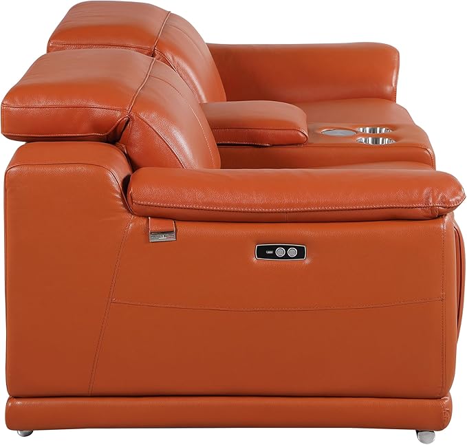 BlackJack Furniture Venice Top Grain Italian Leather Power Recline Loveseat Sofa - 93" Theater Seating Modern Couch for Living Room Apartment Lounge Home with Adjustable Headrests & USB Port, Camel