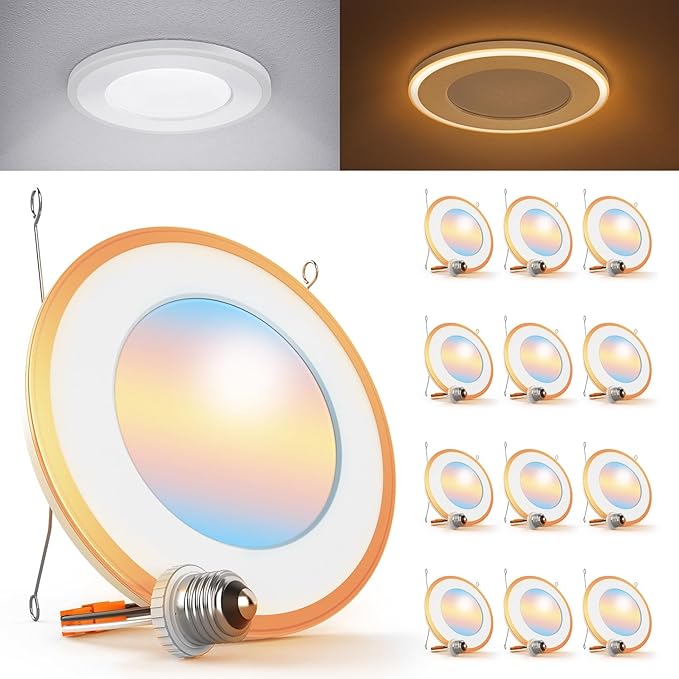 Sunco 12 Pack 6 Inch Can Lights for Ceiling LED, Flat Recessed Lighting with Night Light Retrofit Downlight, 1200 LM, 13W, Selectable CCT 2700K/3000K/4000K/5000K/6000K, Dimmable UL