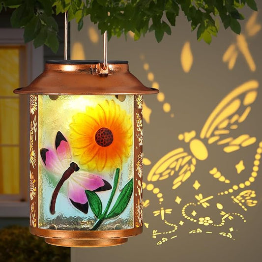 Dragonfly Solar Lanterns Outdoor Waterproof,Birthday Gifts for Women Mom Grandma Garden Decor,Hanging Solar Lights Wall Mount Decorations for Yard,Front Porch,Patio,Lawn Pathway Landscape