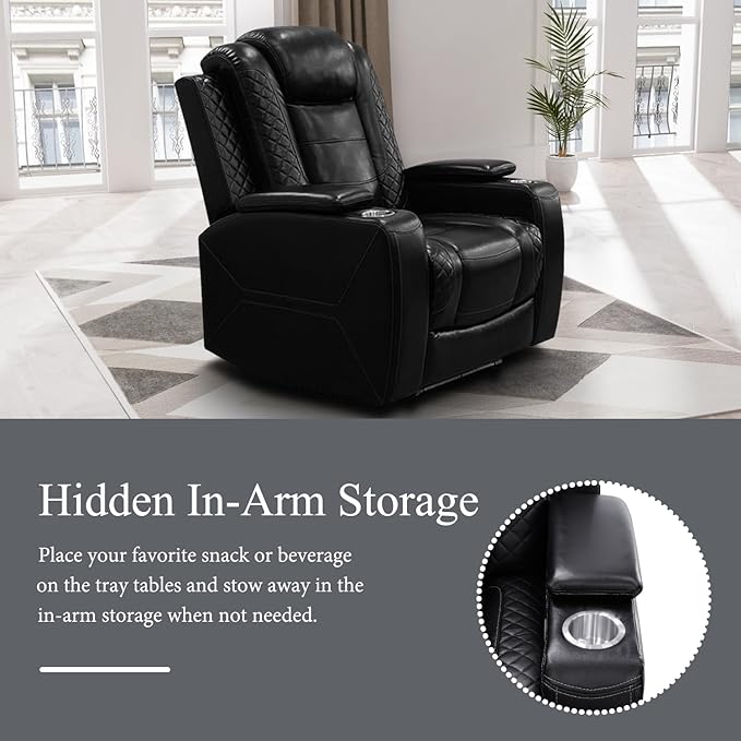 Breathing Leather Power Recliner Sofa Set, Reclining Sofa Set with LED/Cup Holders/Storage/USB Port, 3 Piece Home Theater Seating Couches for Living Room (Black Upgared)
