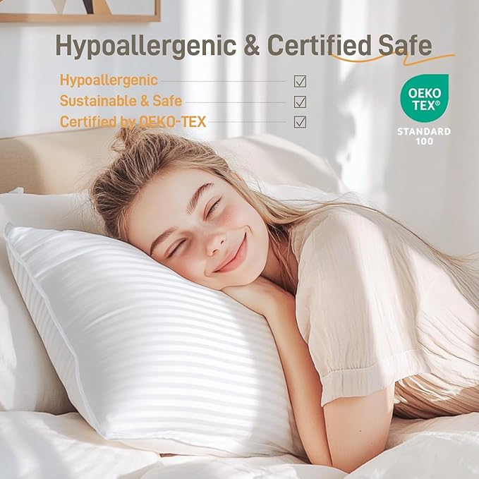 Lyralith Hypoallergenic Cotton Cover with Down Alternative Pillow, King Size, Luxury Hotel Quality, Ideal for Side, Back and Stomach Sleepers, Oeko-TEX Certified
