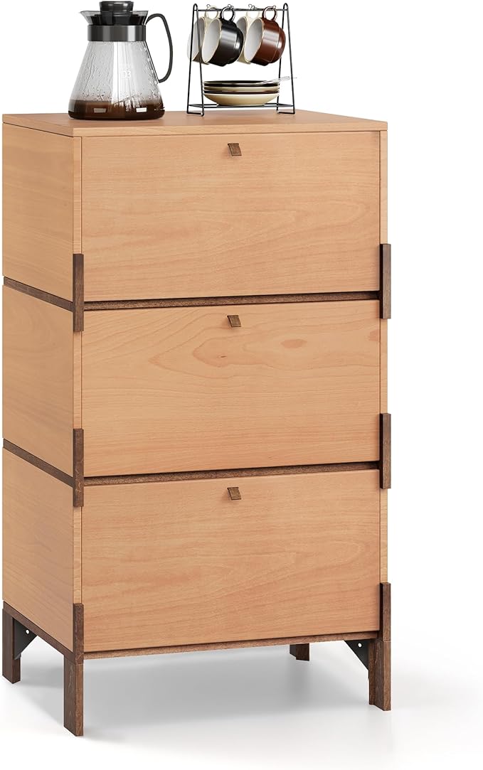 Sebastack Sideboard, Buffet Cabinet with 3 Storage Drawers, Easy Assembly Coffee Bar Wood Buffet Table for Kitchen, Dining Room, Bathroom, Office, Hallway, Beech Color (1 pcs)