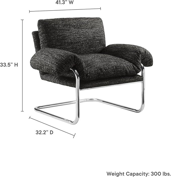 Modway Ansel Boucle Accent Chair in Charcoal - Fabric Lounge Chair for Living Room, Bedroom - Upholstered Corner Reading Chair with Arms and Removable Cushions