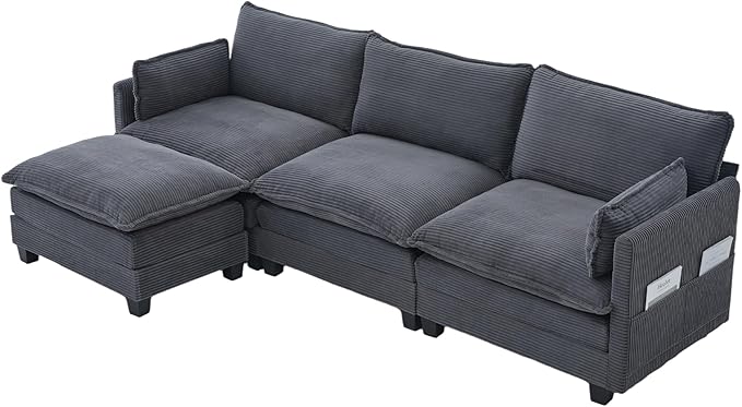 103" Oversized Modular Sectional Sofa Couch with Reversible Ottoman, Free Combination Convertible Corner Couch,Corduroy Upholstered Cloud Sectional Couch with Side Pockets | Multiple Cushions, DIY Combination, Removable Cover