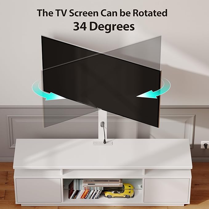 Rolanstar TV Stand with Mount and Power Outlet 59.1", Swivel TV Stand Mount for 32/45/55/60/65/70 inch TVs, Height Adjustable Modern Entertainment Center with Storage & LED Lights, TV Table White