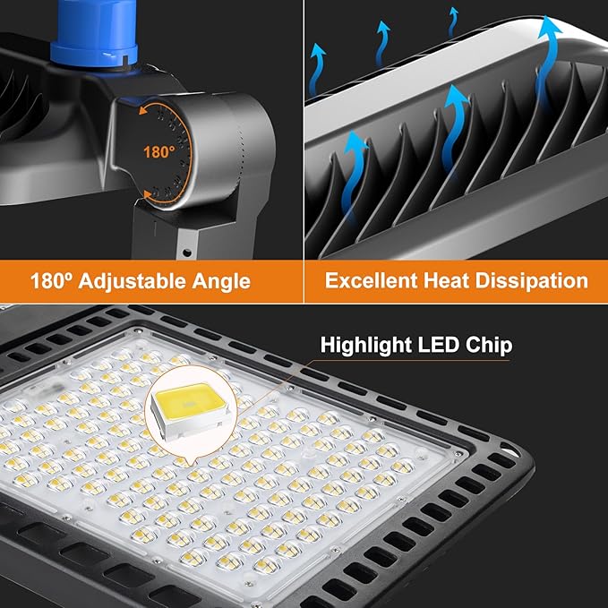 Acohook150W Led Parking Lot Lights Outdoor Commercial Area Street Lighting 5000K 22500LM Eqv.600W HPS Smart Photocell Slipfitter Mount Pole Lights -2Pack