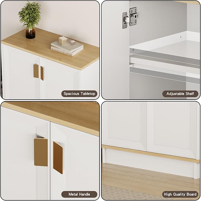 Sideboard Buffets Storage Cabinet, Modern Kitchen Storage Cabinet with Doors, Farmhouse Buffet Table Console Table Coffee Bar for Entryway Kitchen Dining Room, White