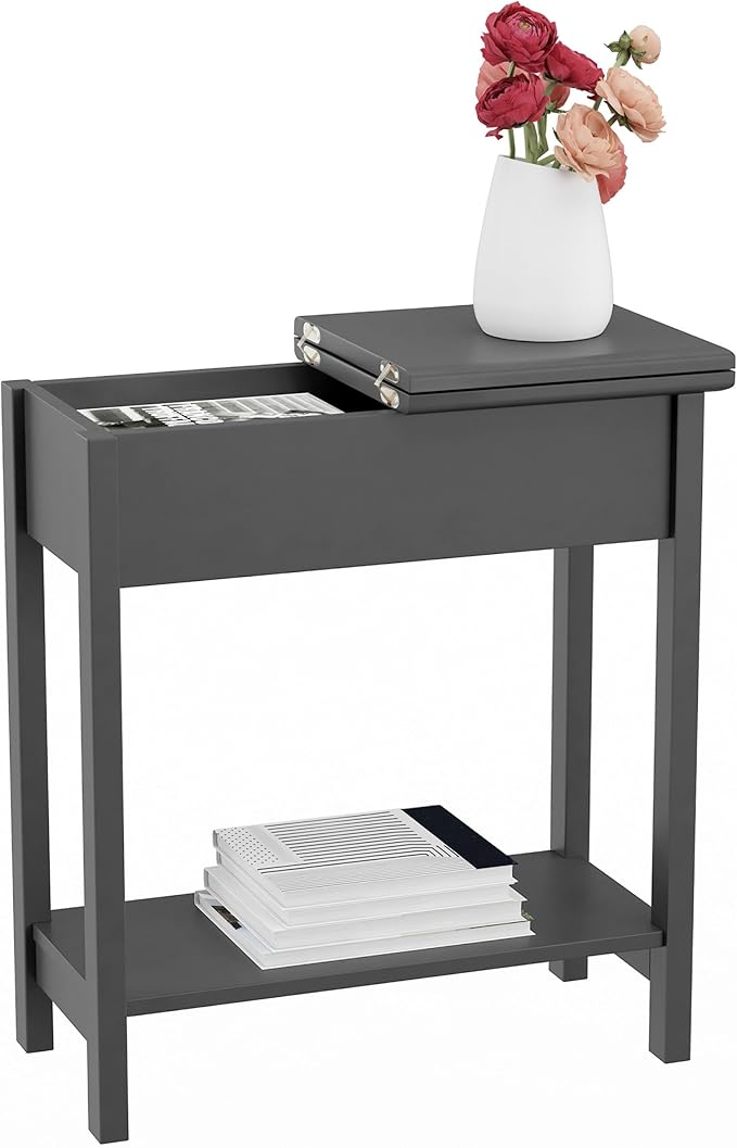 Lavish Home Flip Top End Table – Set of 2 Living Room End Tables with Hidden Hinged Storage Compartment and Lower Shelf (Gray)