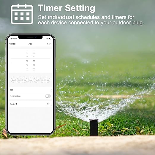 WiFi Outdoor Smart Plug, Smart Plugs That Work with Google Home for Voice Control, Wireless Remote APP Control Smart Outlet Timer with 2 Grounded, No Hub Required