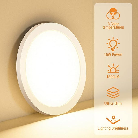 slochi 3 Pack Flush Mount Ceiling Light, 3000K-4000K-6500K Ceiling Light Fixture 7.5Inch, Ultra Thin Round White Flat led Lights for Bathroom Hallways Closet Laundry Bedroom Kitchen