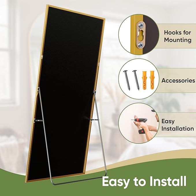 Full Length Mirror, 71"x28" Full Body Mirror, Floor Mirrors with Stand, Body Mirrors Standing Hanging Leaning Against Wall,Aluminum Frame Mirrors for Bedroom Cloakroom,Living Room,Gold