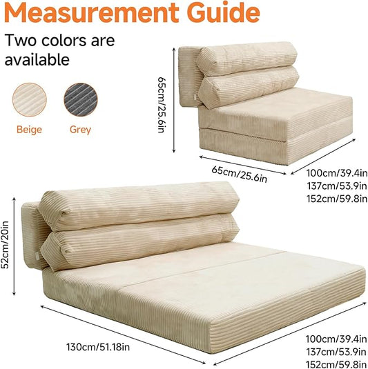 Convertible Sofa Bed, Folding Sofa Bed Couch, Pallout Floor Couch, Convertible Futon Chair Beds, Floor Teddy Sofa, Mini Couch for Bedroom, Love Seat Sleeper Beds(Beige White,51.1"×53.9"×23.6")