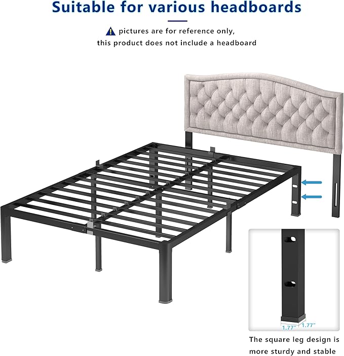 14 Inch King Metal Platform Bed Frame with Round Corner and Mattress Retainers, 3500lbs Heavy Duty Steel Slats Support, No Box Spring Needed, Easy Assembly, Noise Free