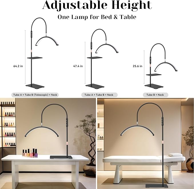Bling Lash Light for Eyelash Tech, Flexible Neck Led Half Moon Light Floor Lamp for Eyelash Extensions/Tattoo Artists/Estheticians, Sparkly Lash Lights, with Stand Tray, Crystal Diamond