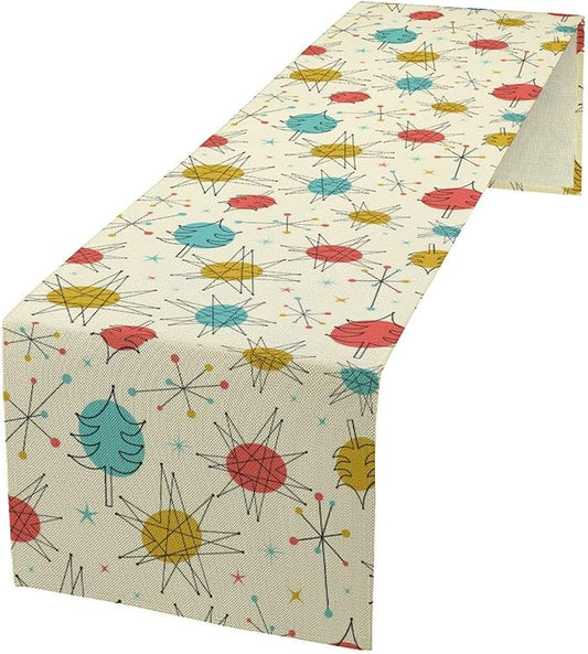Abstract Mid Century Table Runne Modern Colorful Geometric Vintage Stars Atomic Starburst Table Decoration for Home Kitchen Dining 13x108in