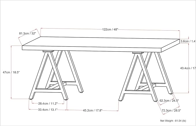 SIMPLIHOME Sawhorse 48 inch Wide Rectangle Industrial SOLID WALNUT WOOD and Metal Coffee Table in Walnut for the Living Room and Family Room
