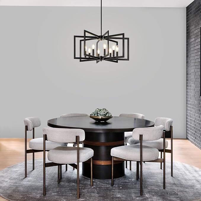 25.6" Black Chandelier for Dining Room, 8-Light Geometric Dining Room Light Fixture, Farmhouse Modern Chandeliers for Dining Room Living Room Foyer Stairway