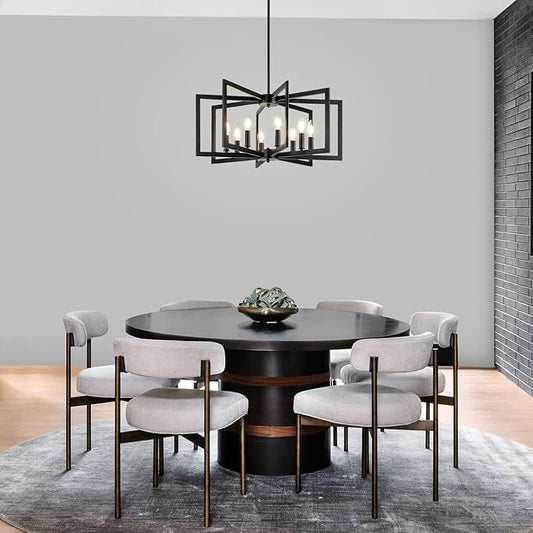25.6" Black Chandelier for Dining Room, 8-Light Geometric Dining Room Light Fixture, Farmhouse Modern Chandeliers for Dining Room Living Room Foyer Stairway