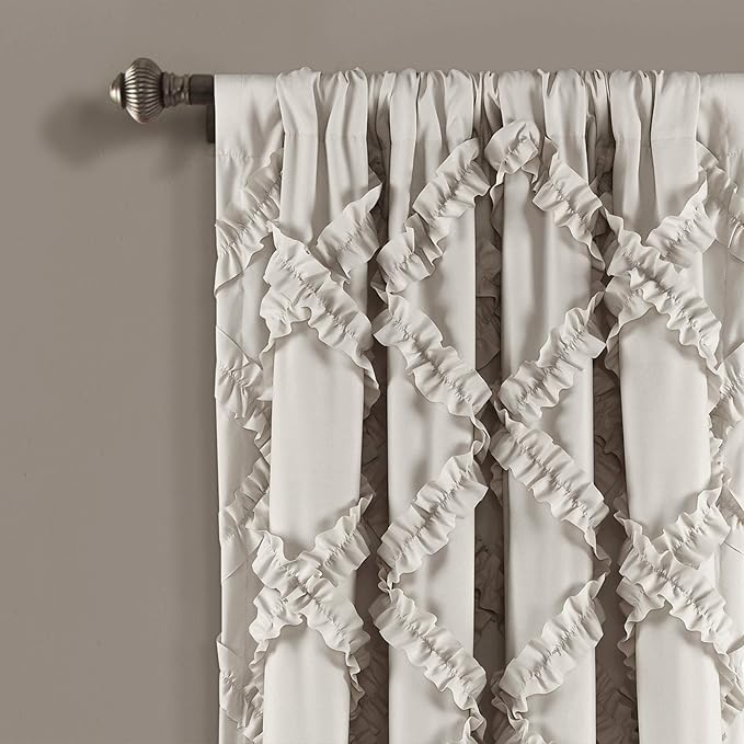Lush Decor Ruffle Diamond Window Curtain Panel Pair, 84 in x 54 in, Neutral