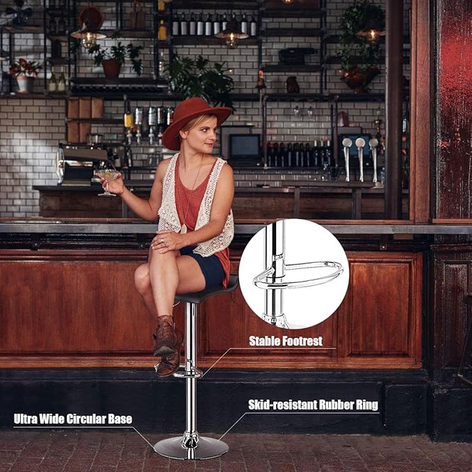 COSTWAY Bar Stools Set of 2, Modern Swivel Contemporary barstools with Adjustable Height, Footrests, Chrome Hydraulic PU Leather Backless Bar Chairs for Kitchen Island Cafe Pub, Black