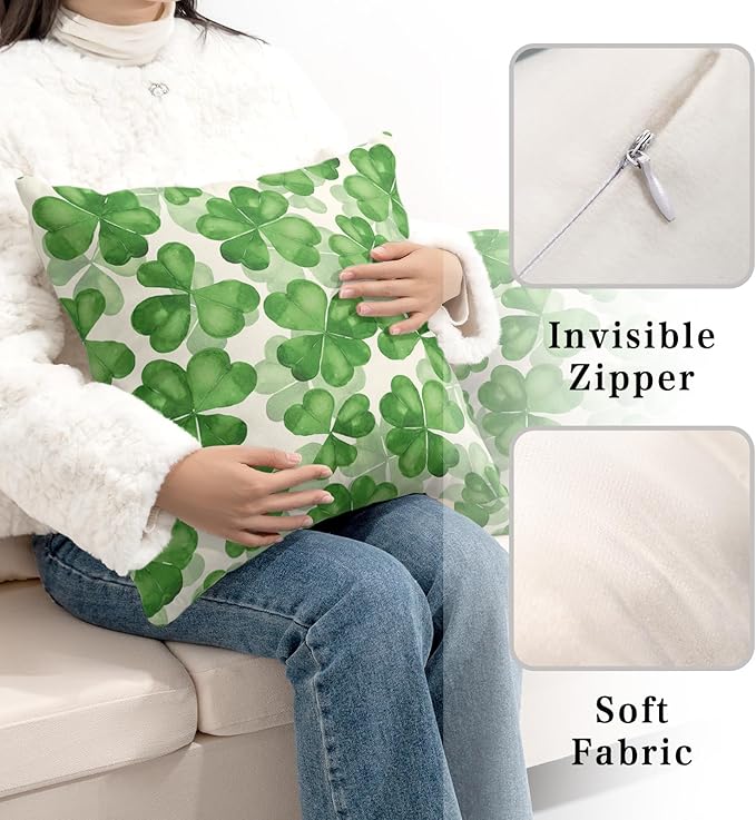Saint Patricks Day Pillow Covers 24x24 Green Clover Pillow Case Set of 2 Lucky Charm Throw Pillow Covers St Patricks Cotton Blend Cushion Case for Living Room Sofa Couch