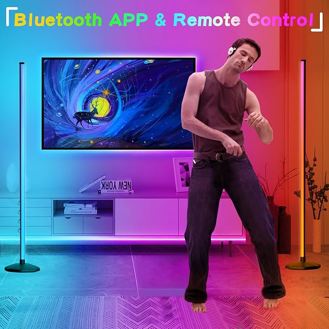 Corner Floor Lamp, Smart RGB LED Corner Lamp,16 Million Colors Changing LED Floor Lamp with App Control,Music Sync & Timer Mood Lighting for Living Room,Smart Floor Lamp-2PK