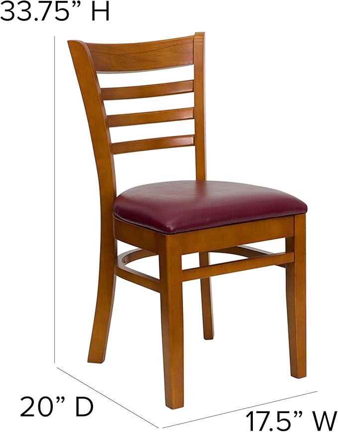Flash Furniture HERCULES Series Ladder Back Cherry Wood Restaurant Chair - Burgundy Vinyl Seat