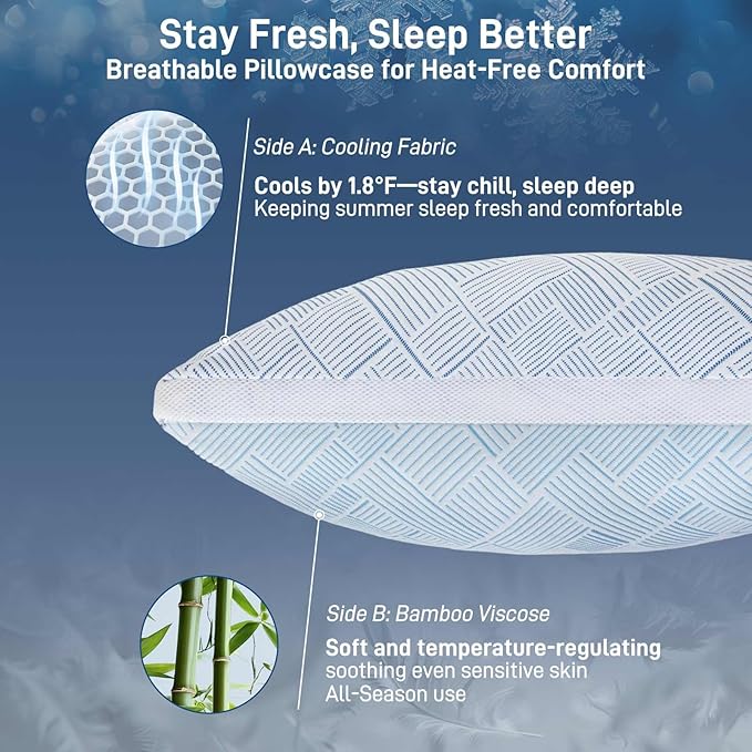 Cotelovo Shredded Memory Foam Cooling Soft Bamboo Viscose Pillow Adjustable Hypoallergenic Hotel Quality Pillow for Side, Back or Stomach Sleeper, Oeko-TEX Certified King Size
