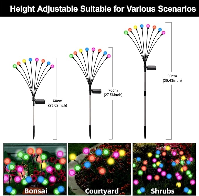 Swaying Solar Firefly Lights Outdoor, 8 Modes RGB Color Changing Firefly Swaying Solar Garden Lights for Outside Christmas Yard Patio Pathway Plant Landscape Garden Decor Multicolor(8 Pack)