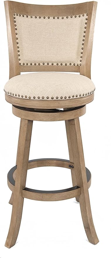 Boraam Melrose Ivory Fabric Wood Swivel Bar Stool - Driftwood Wire-Brush