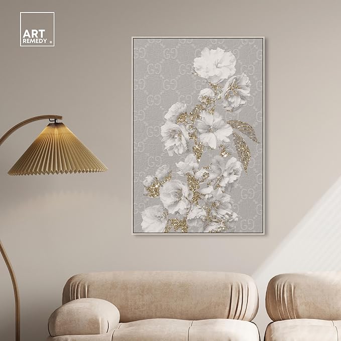 Art Remedy Floral in Classic Fashion Canvas Delicate Farmhouse Wall Art, Silver Frame, 30" x 45"
