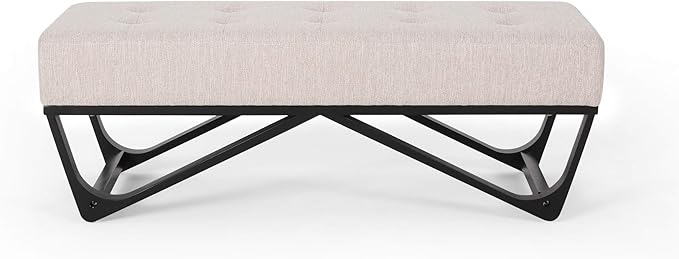 Ball & Cast Modern Tufted Upholstered Entryway Bench Ottoman, 47.5" Padded Bed of End Stool Seating with Faux Wooden Frame, for Living Room Bedroom Kitchen, Beige