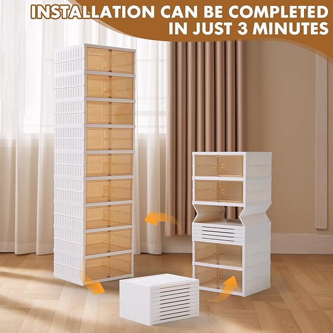 SAYMA Collapsible Shoe Rack Organizer Foldable Shoe Shelves, Plastic Large Folding Shoe Cabinet with Door, Easy Assembly Shoe Cabinet for Entryway (2 x 9 Tiers-18 Pairs)