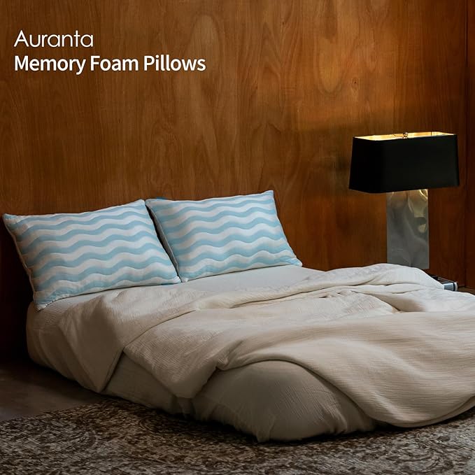 Pillows King Size Set of 2 - Cooling Shredded Memory Foam Bed Pillows for Sleeping, Adjustable Loft for Side, Back, and Stomach Sleepers, Medium Firm Support with Washable Cover, Blue