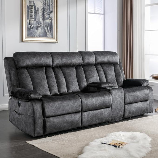 GUEAPY 3 Seater Recliner Sofa Reclining Loveseat with Console Power Reclining Sofa with Heat and Massage, Cup Holders, USB & Type-C Charge Ports for Living Room