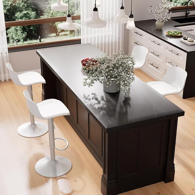 Kidol & Shellder Bar Stools Set of 4 Adjustable Swivel Counter Height Stools, Modern PU Leather Upholstered with Back Solid Color Barstools for Kitchen Island White