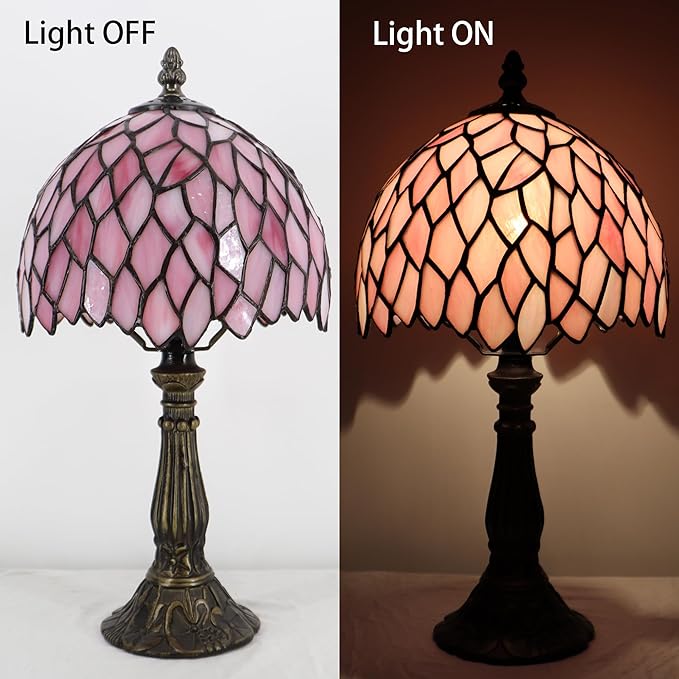 Small Tiffany Lamp Mini Accent Table Lamp Stained Glass Desk Memory Lamp Sympathy 8X14.5 Inch (Pink Wisteria)