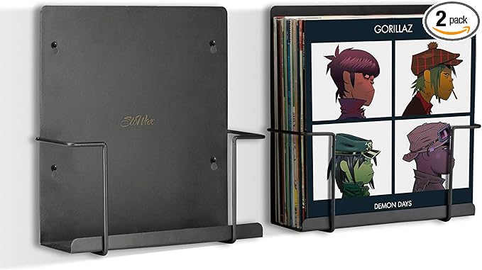 Vinyl Storage Display Holder (2pk) - Wall Mount Record Shelf - Matte Black, Fits 30 LPs, Minimalist Steel Shelves, Frame Album Art